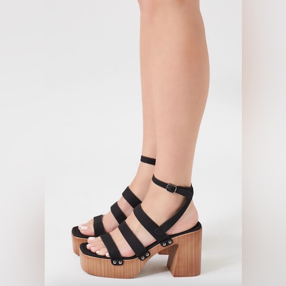 Forever 21 Shoes - Forever21, Platform Block Heels, Black Straps W/Adjustable Ankle Strap, Sz.7